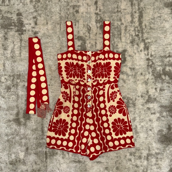 Farm Rio Palermo Red Sleeveless Romper - Picture 2 of 3